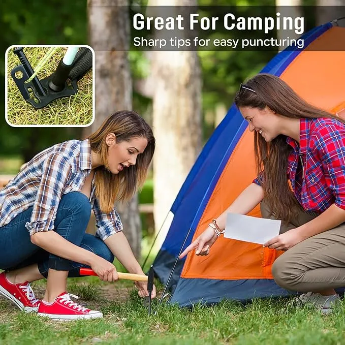 KOMCLUB 10PCS Tent Stakes Heavy Duty Tent Pegs Metal Tent Pegs Canopy Stakes Ground Stakes Spike Steaks for Outdoor Camping Tents Garden Canopies Grassland with Storage Bag and Reflective Guy Lines