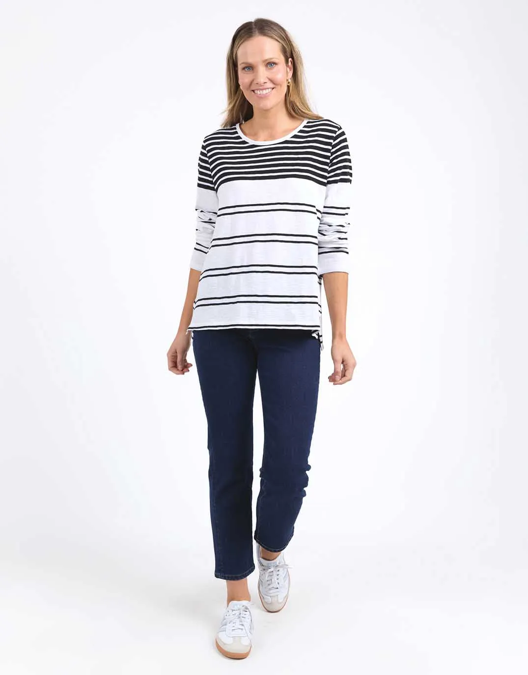 Lexa Stripe Long Sleeve Tee - Black & White Stripe