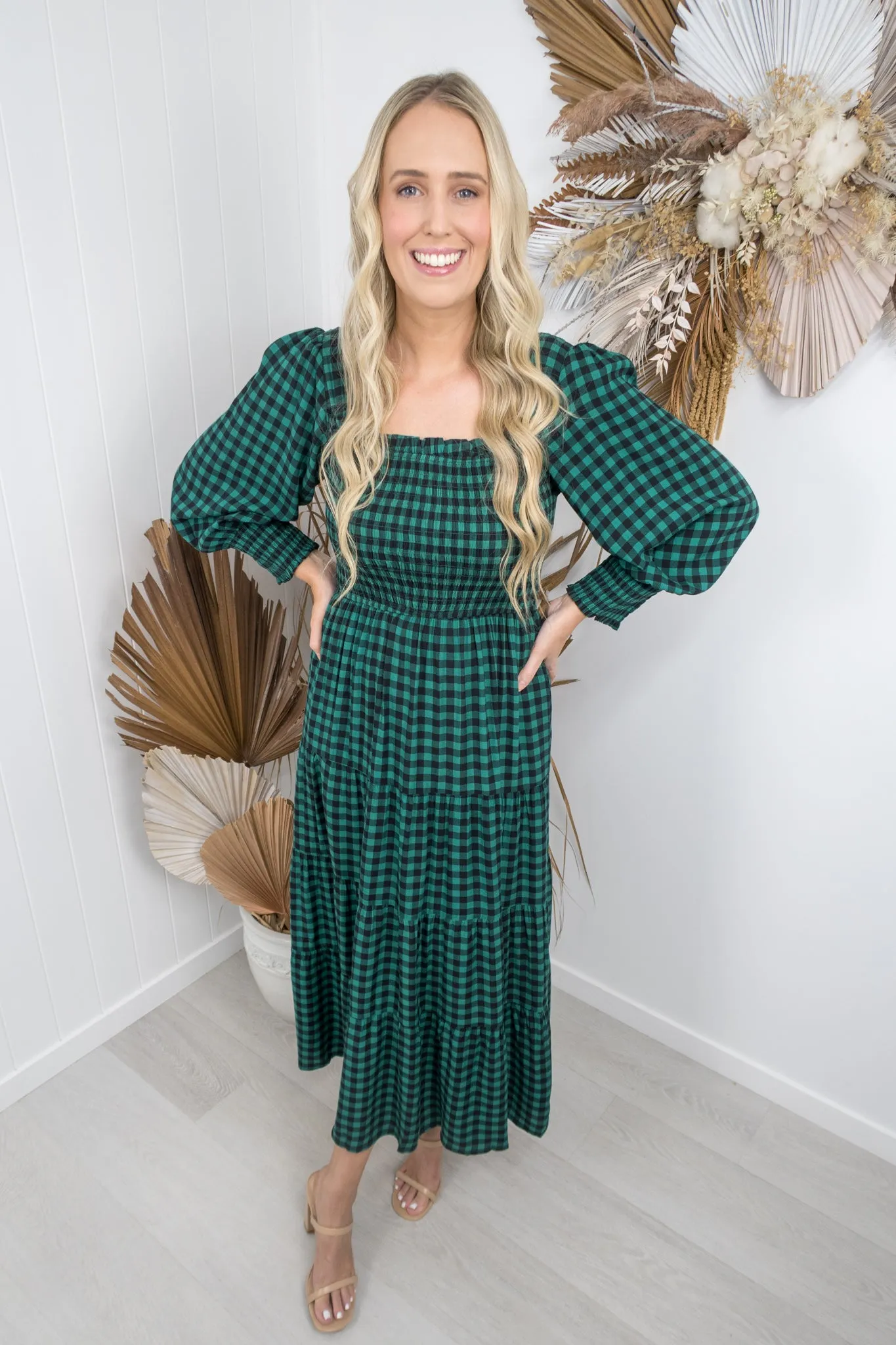 Maddy Dress- Black/green gingham