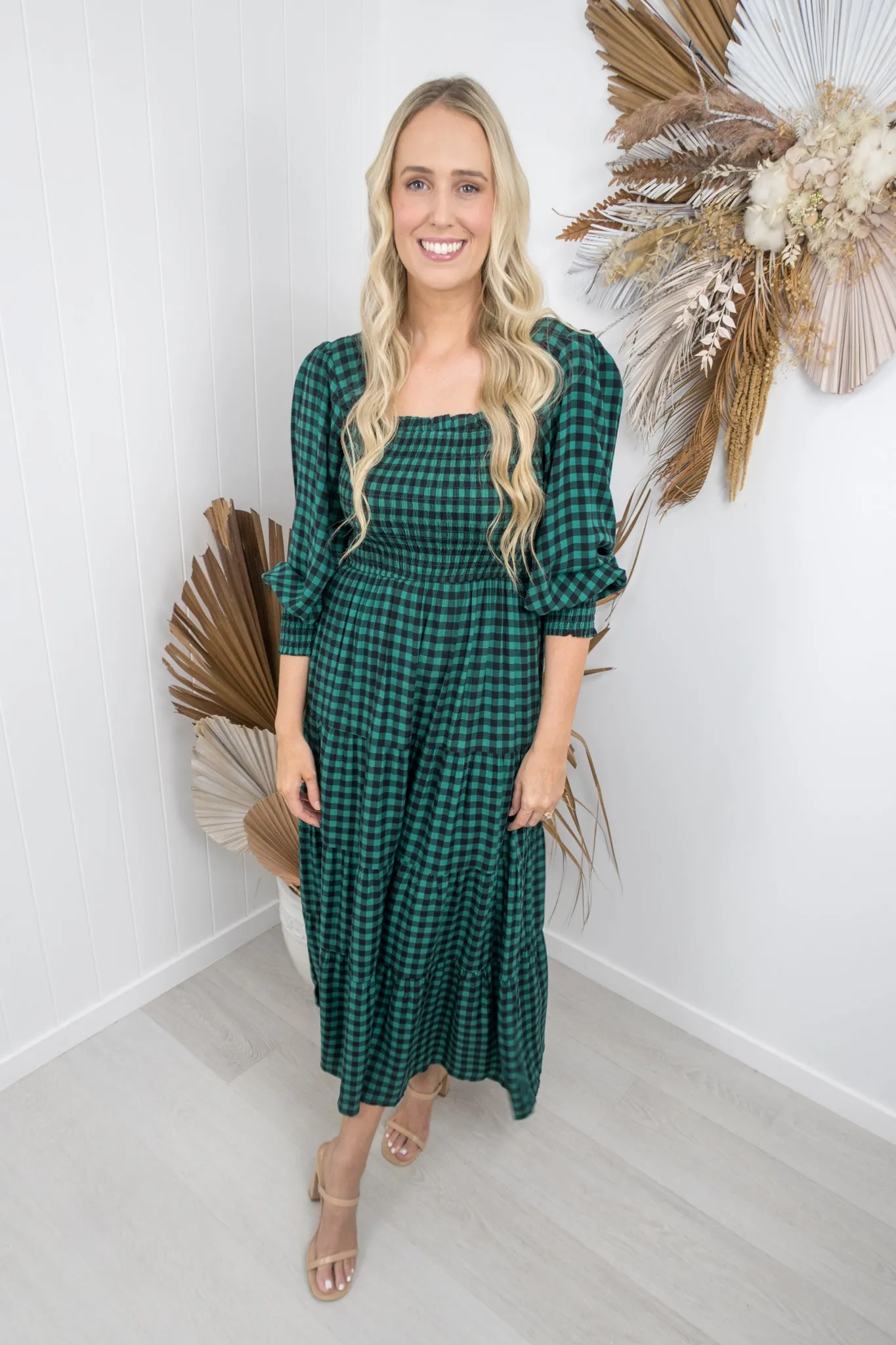 Maddy Dress- Black/green gingham