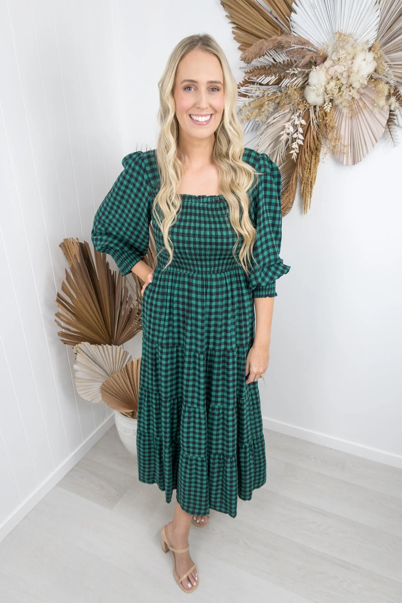 Maddy Dress- Black/green gingham
