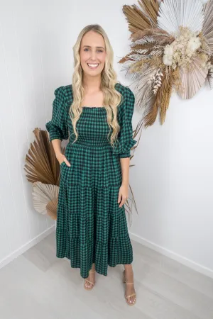 Maddy Dress- Black/green gingham