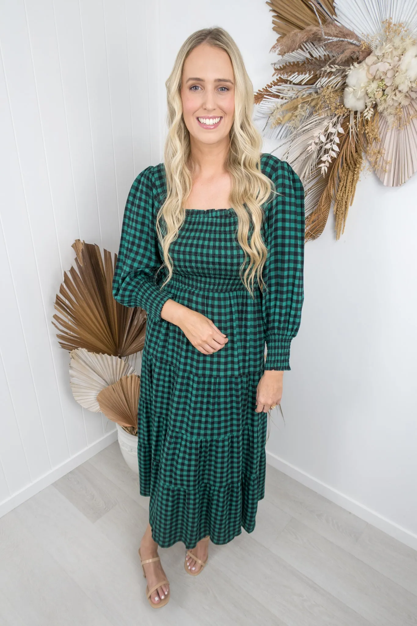 Maddy Dress- Black/green gingham