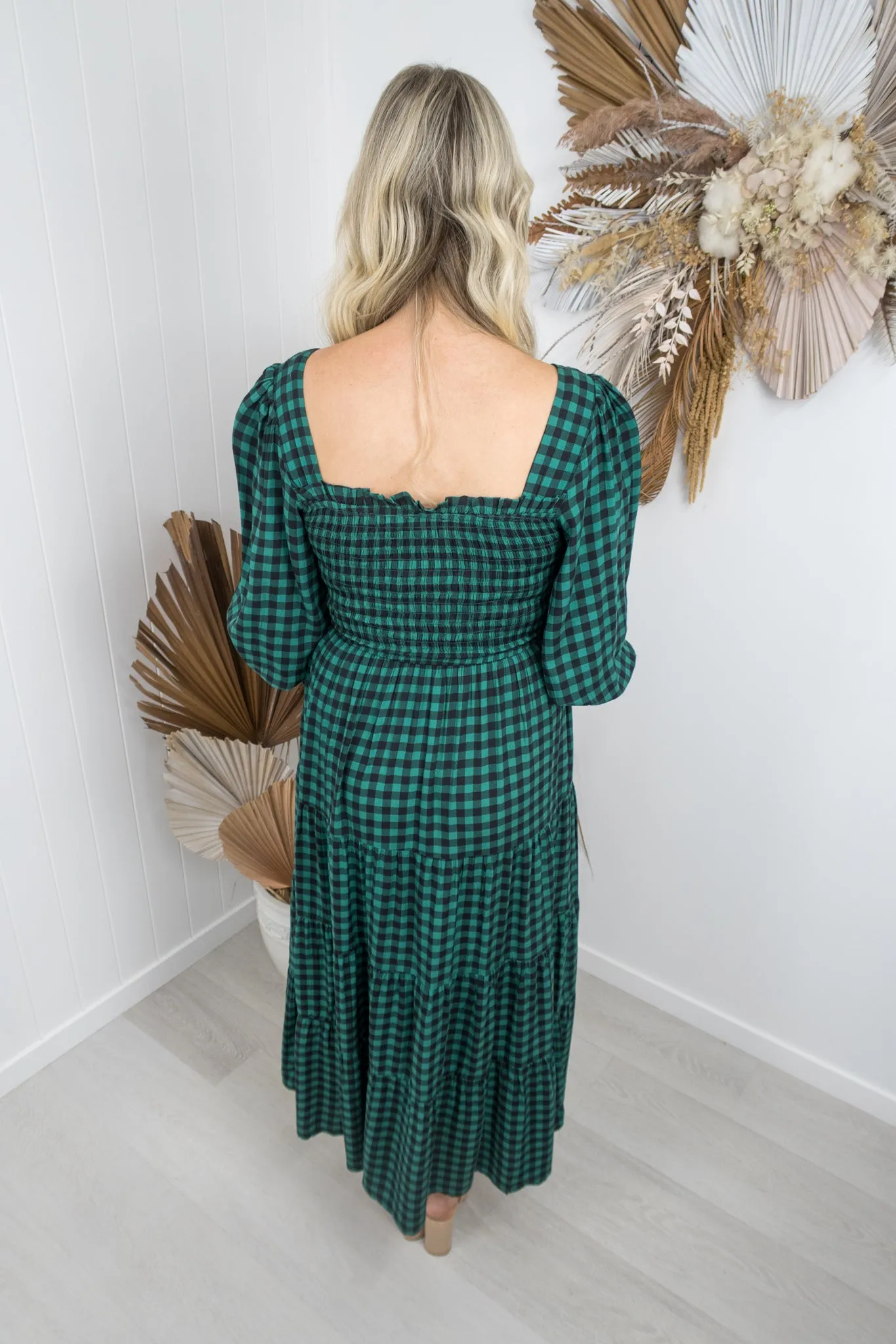 Maddy Dress- Black/green gingham
