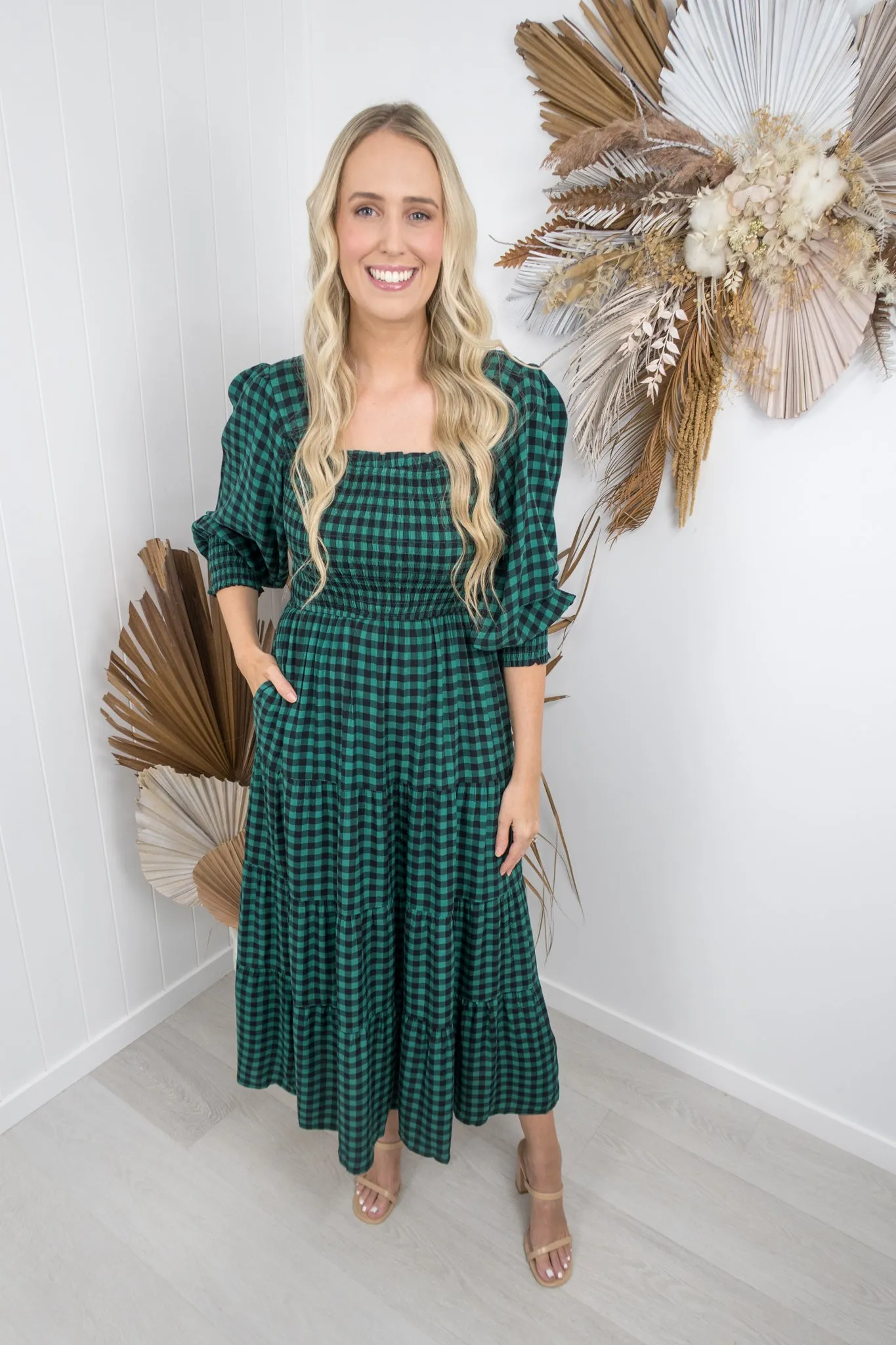 Maddy Dress- Black/green gingham