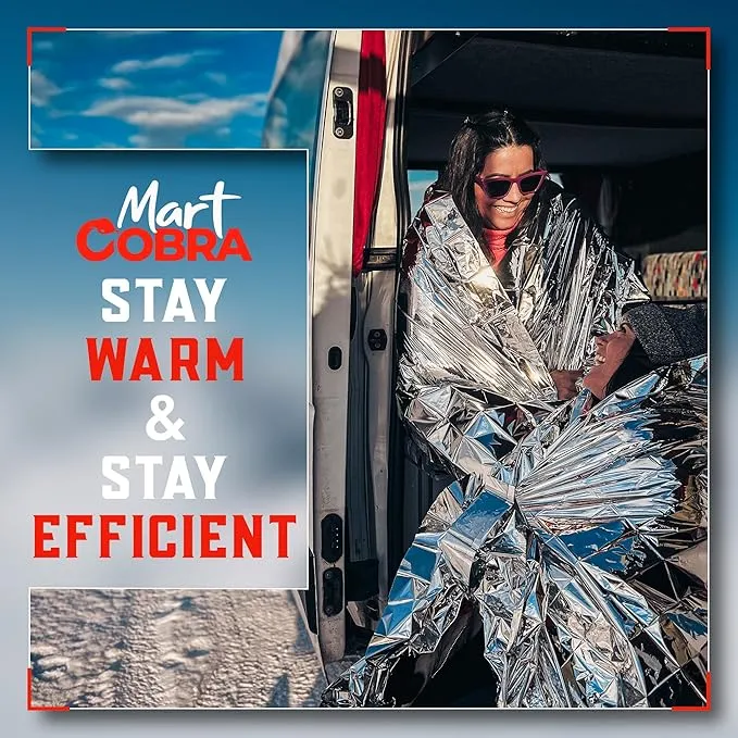 Mart Cobra Emergency Blanket 4-Pack Emergency Survival Blanket Survival Gear & Camping Supplies Thermal Blankets Reusable Mylar Blanket Space Blankets Emergency Supplies Car Emergency Bug Out Bag Foil