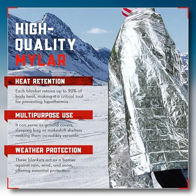 Mart Cobra Emergency Blanket 4-Pack Emergency Survival Blanket Survival Gear & Camping Supplies Thermal Blankets Reusable Mylar Blanket Space Blankets Emergency Supplies Car Emergency Bug Out Bag Foil