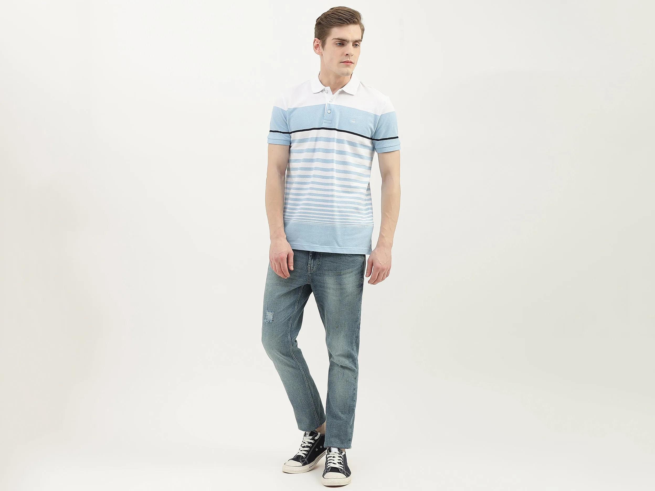 Men Striped Polo Collar T-Shirt
