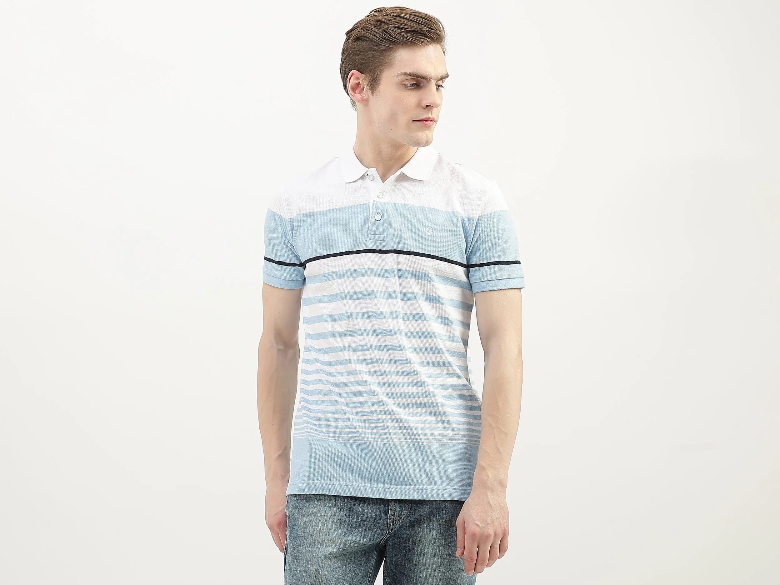 Men Striped Polo Collar T-Shirt