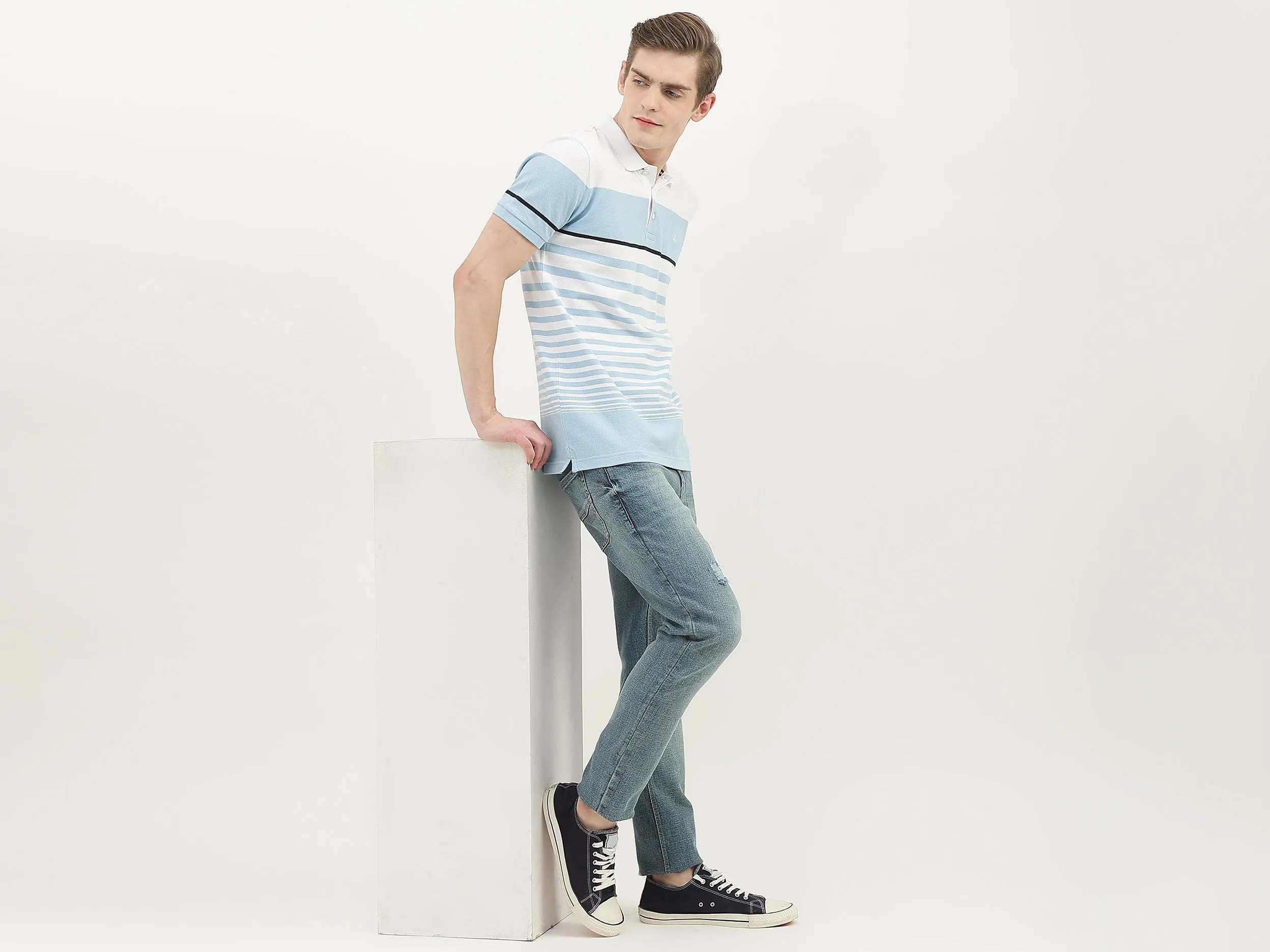 Men Striped Polo Collar T-Shirt