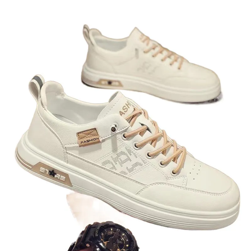 Men's Fashionable Autumn White Breathable Soft Bottom Green Little Sneakers