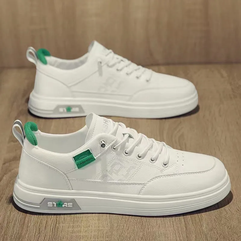 Men's Fashionable Autumn White Breathable Soft Bottom Green Little Sneakers