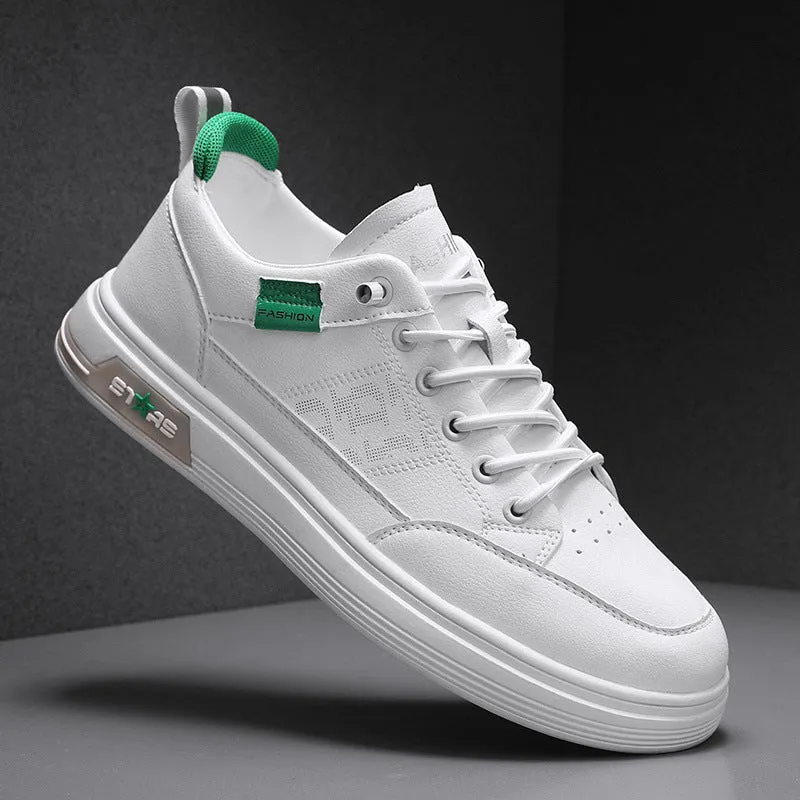 Men's Fashionable Autumn White Breathable Soft Bottom Green Little Sneakers