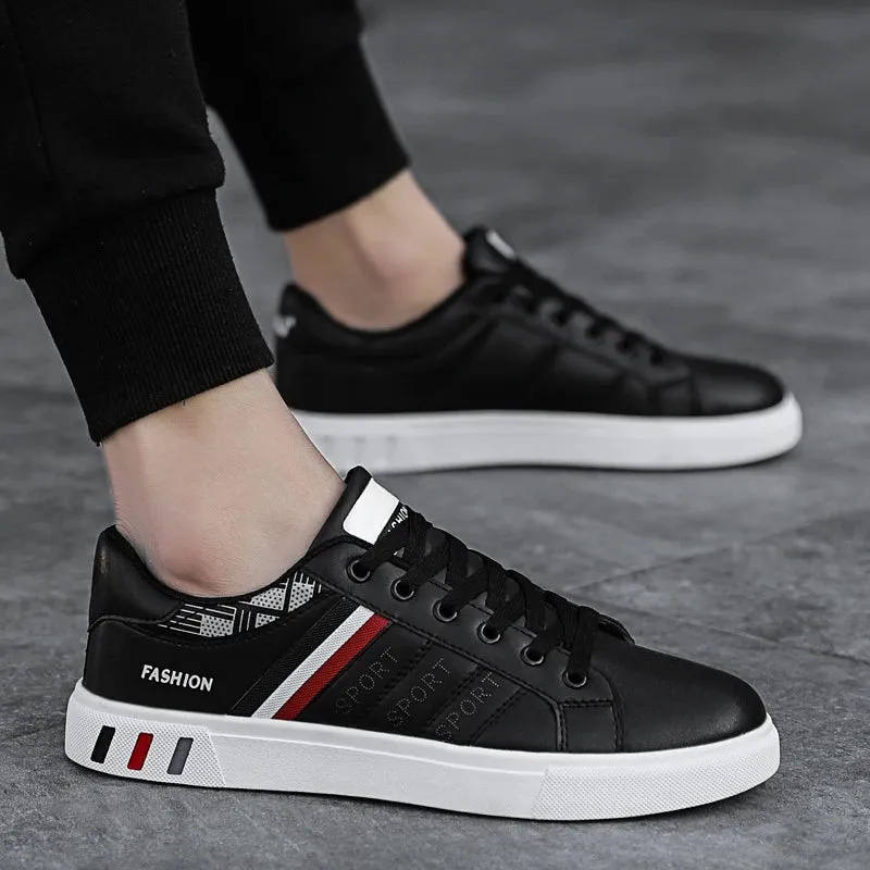 Men's Sneakers Casual Sports Shoes for Men Lightweight PU Leather Breathable Shoe Mens Flat White