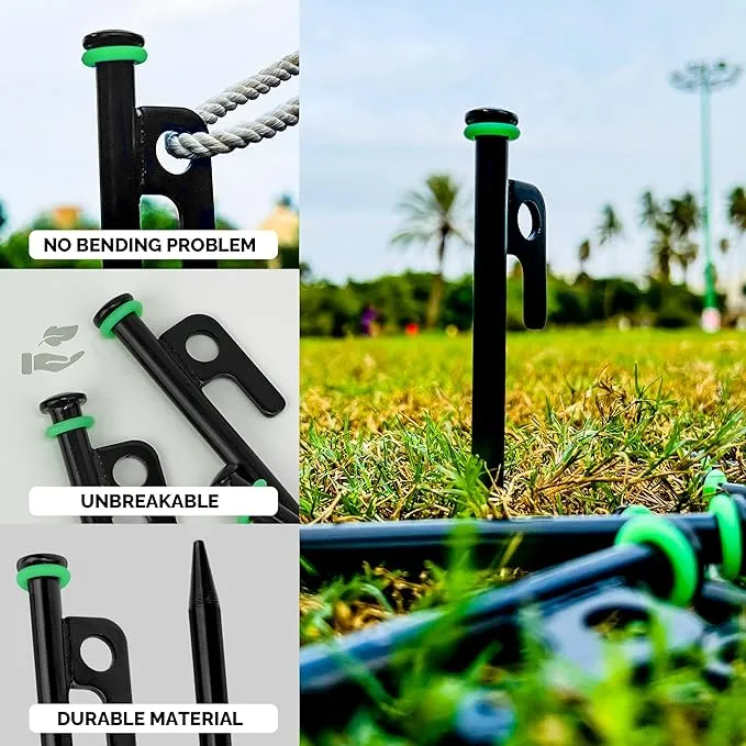 Pack 10 Tent Stakes Heavy Duty Metal, 12-inch Camping Stakes - Unbreakable Tent Pegs with Glow Ring for Enhanced Visibility, Durable Ground Stakes for Outdoor Adventures