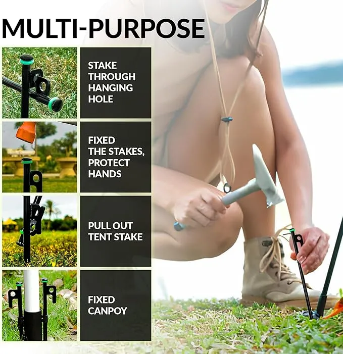 Pack 10 Tent Stakes Heavy Duty Metal, 12-inch Camping Stakes - Unbreakable Tent Pegs with Glow Ring for Enhanced Visibility, Durable Ground Stakes for Outdoor Adventures
