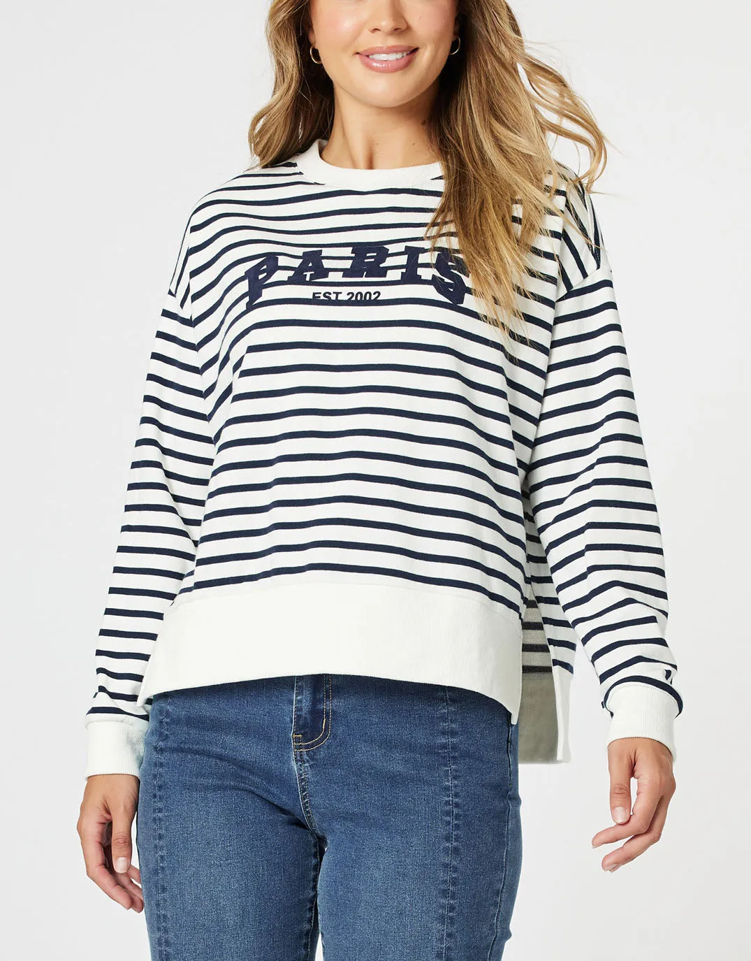 Paris Stripe Sweatshirt - Navy/White