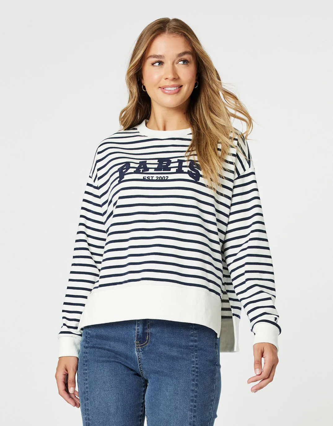Paris Stripe Sweatshirt - Navy/White