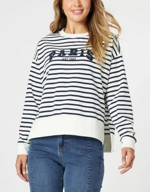 Paris Stripe Sweatshirt - Navy/White
