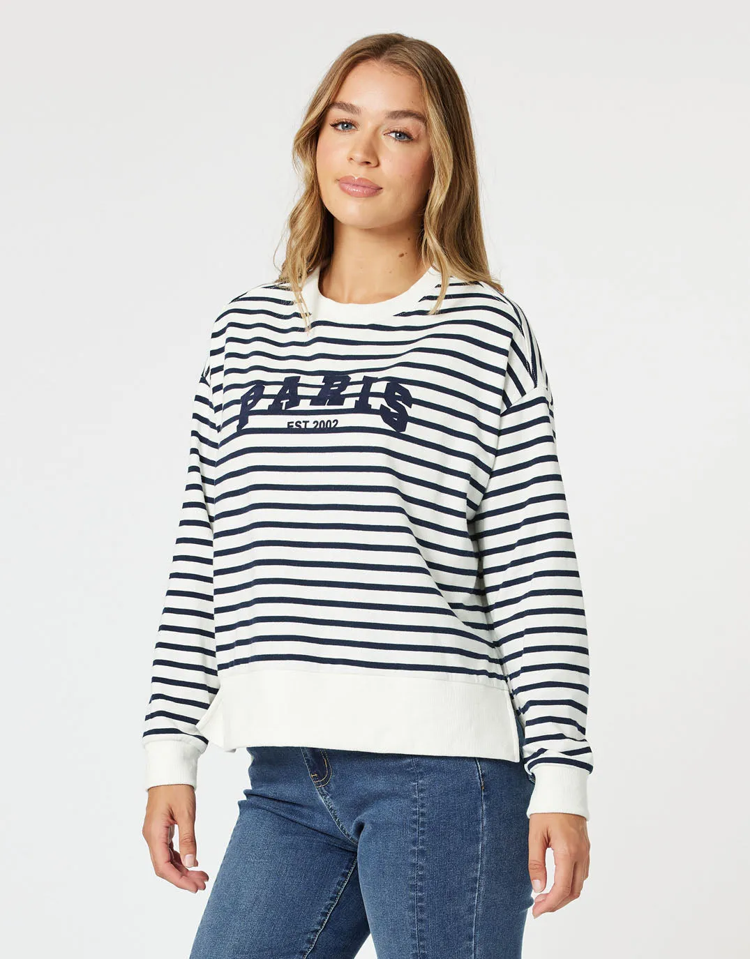 Paris Stripe Sweatshirt - Navy/White