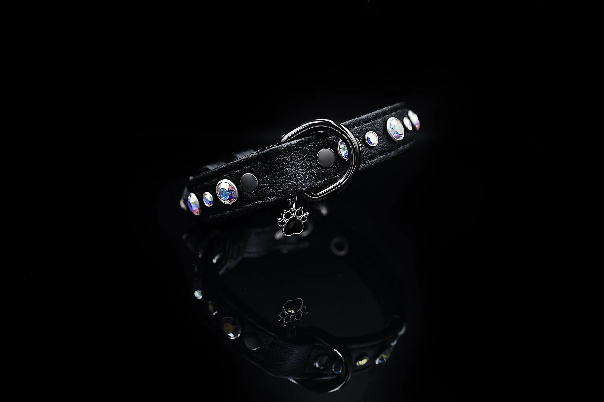 Piñatex® Vegan Leather Rhinestone Collar | Black Jet