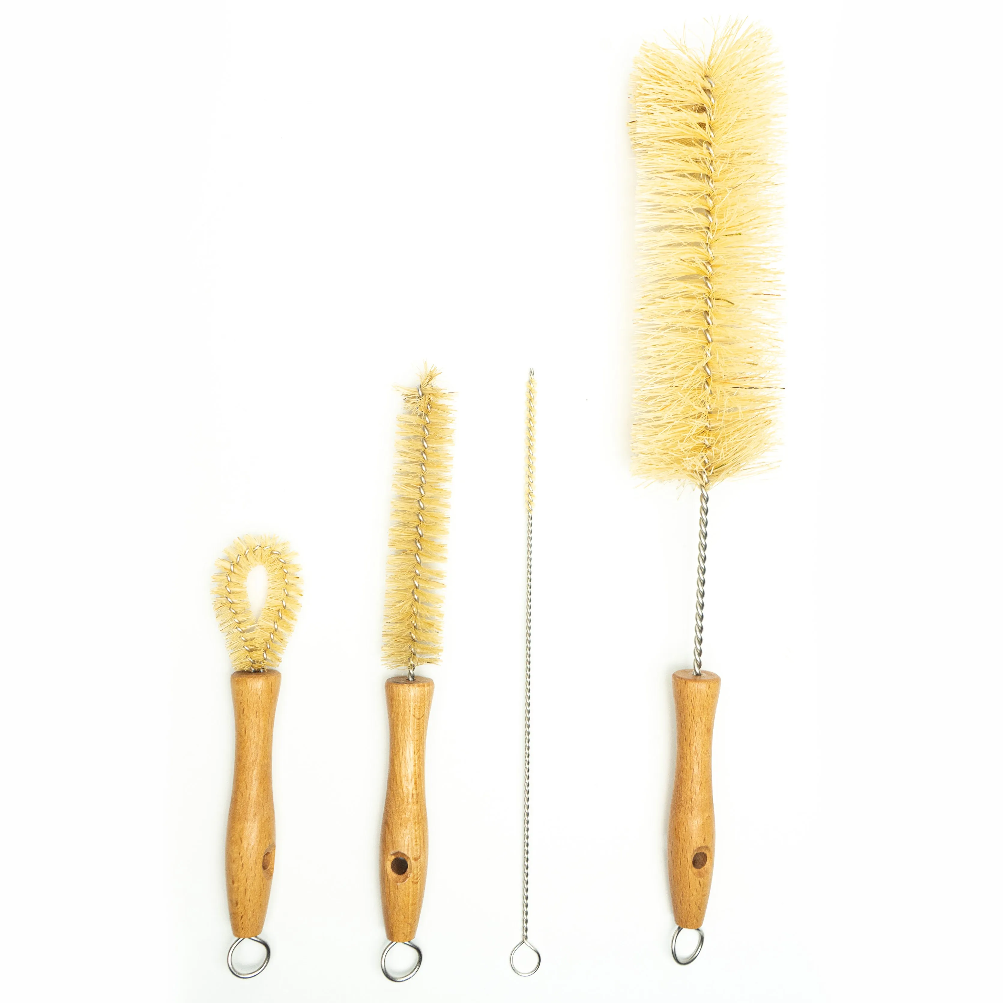 Plant-Based Bristle Bottle Brush and Straw Set (NO PLASTIC) Sisal Bristles, Wood Handles and Stainless Steel Bottle Cleaners