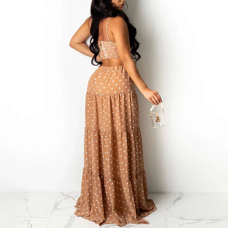 Polka Dot Print Spaghetti Strap Tied Maxi Dress