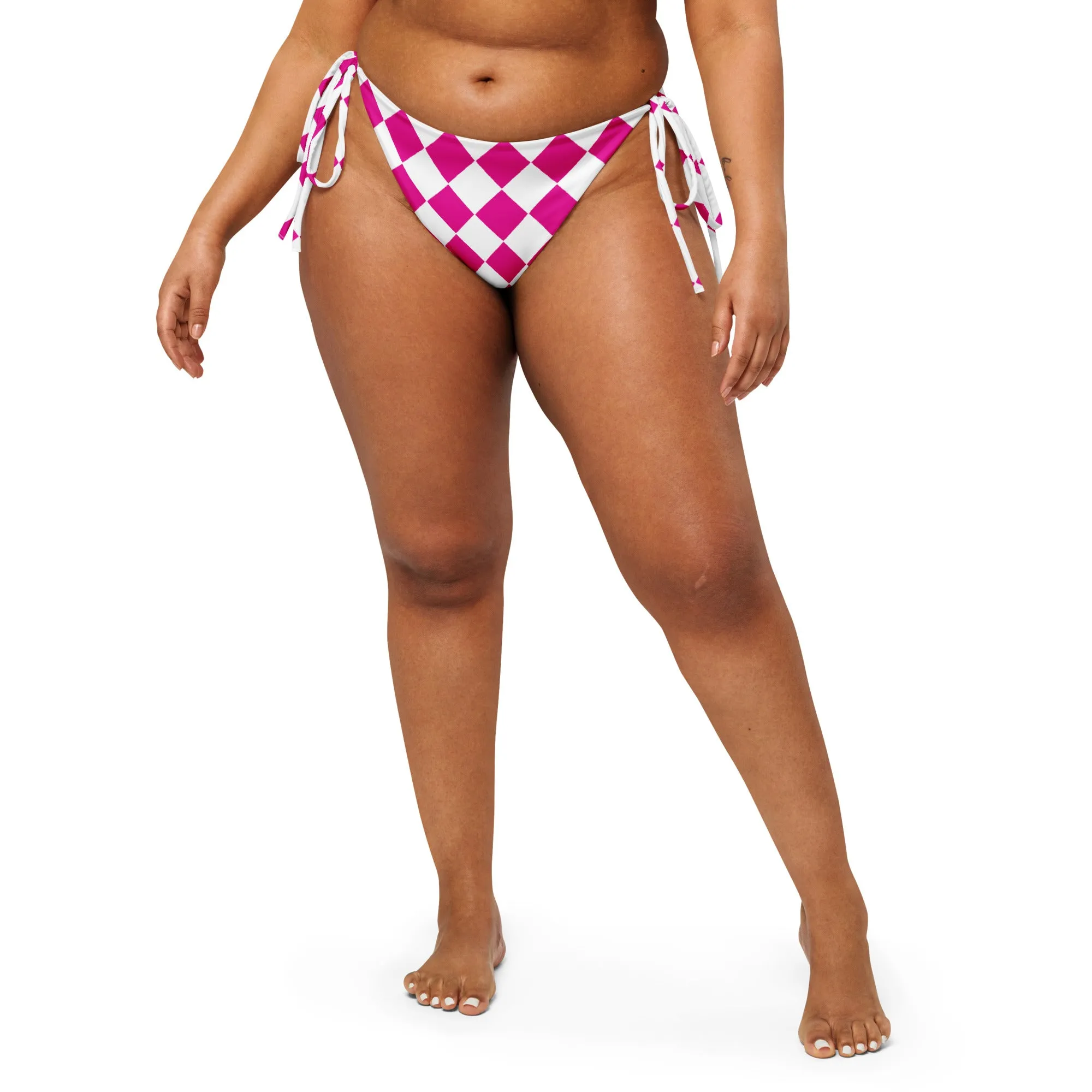 Recycled String Bikini Bottom - Pink&White