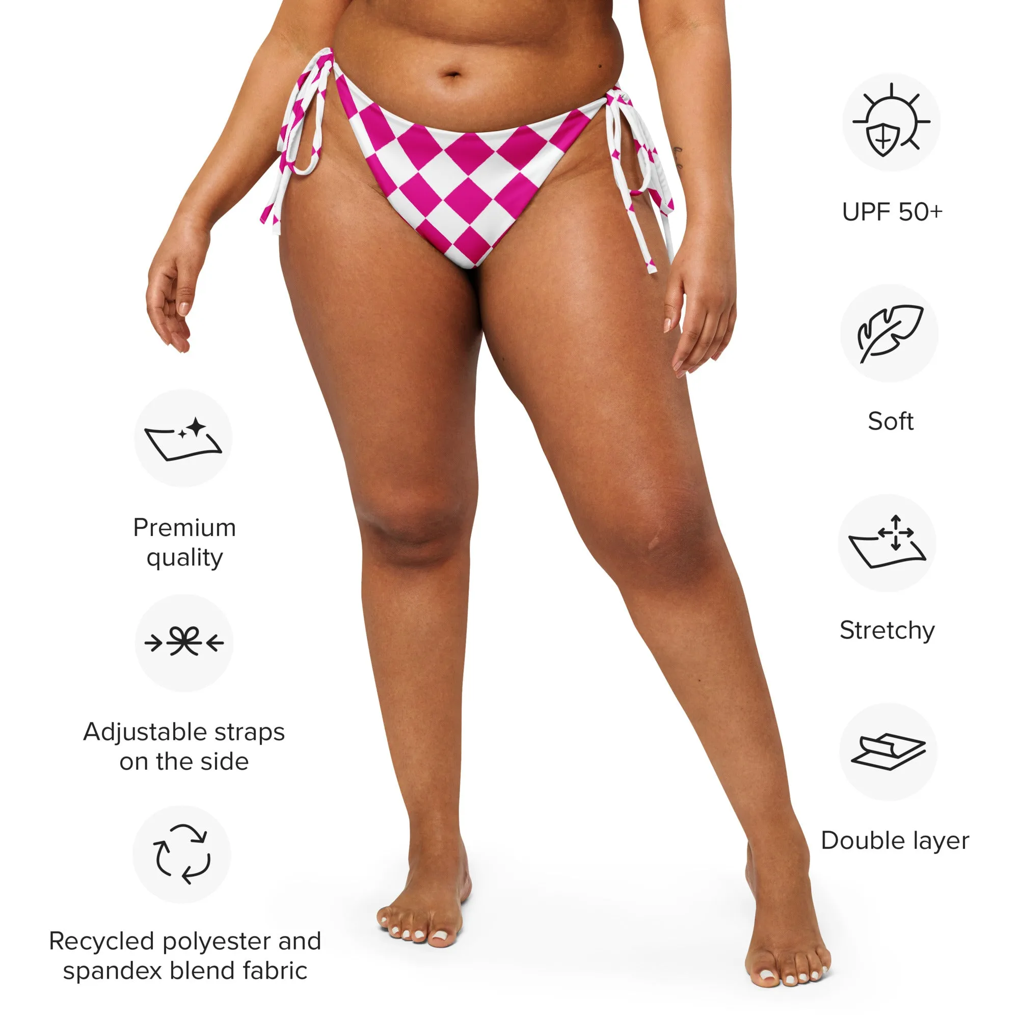 Recycled String Bikini Bottom - Pink&White