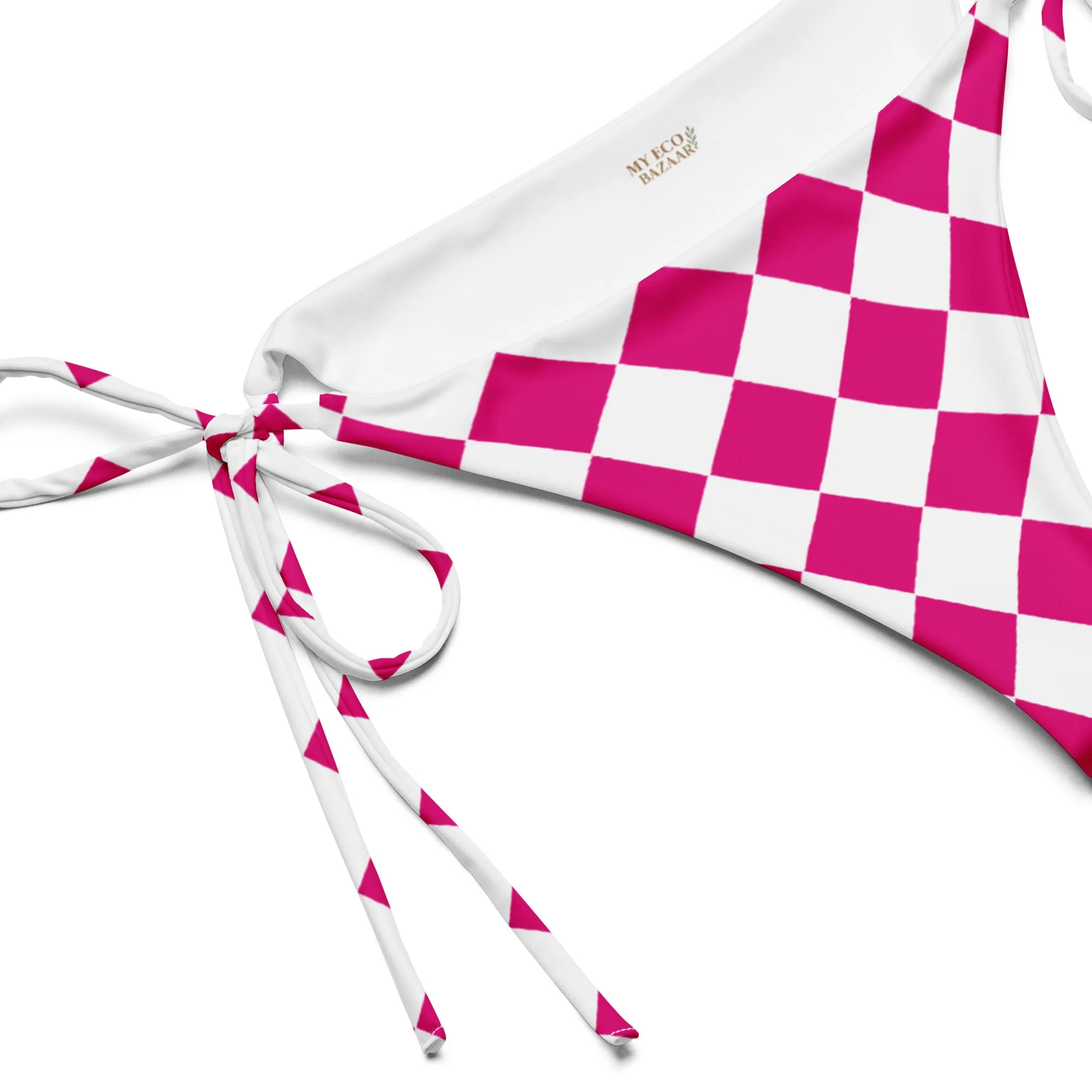 Recycled String Bikini Bottom - Pink&White