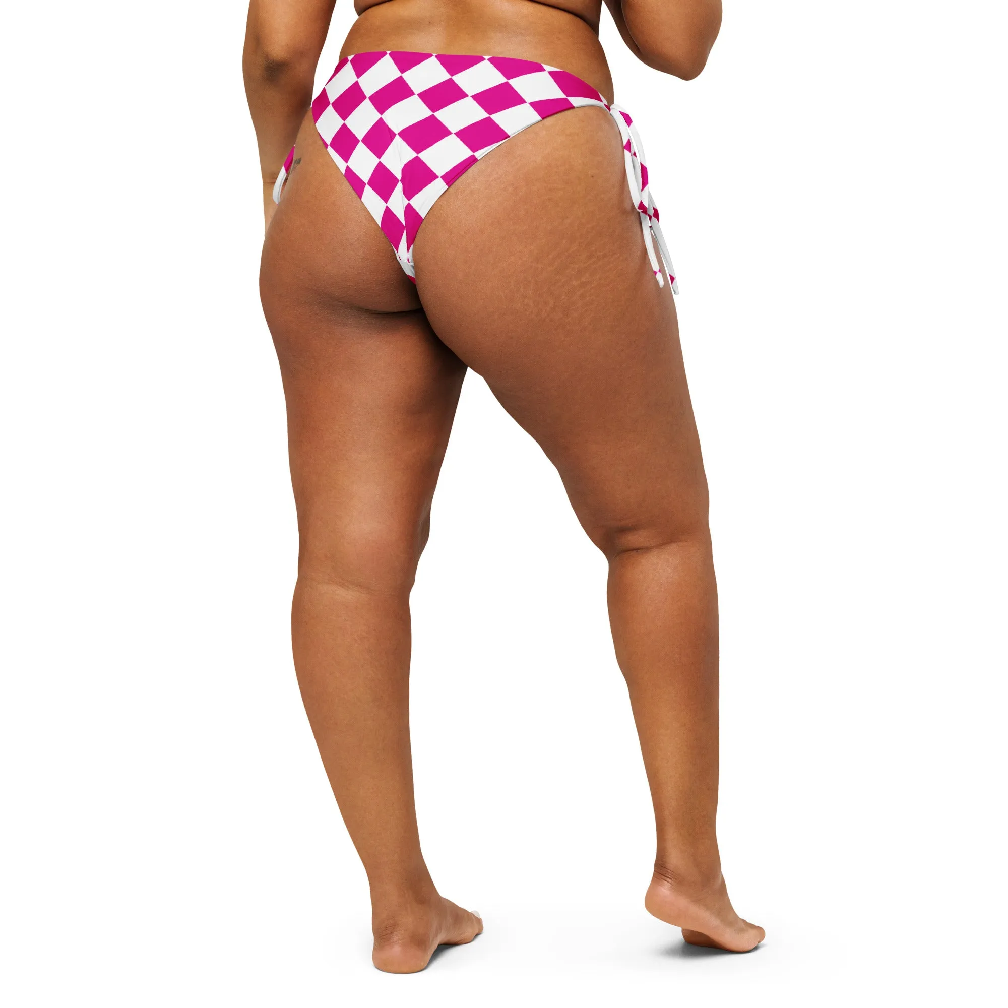 Recycled String Bikini Bottom - Pink&White
