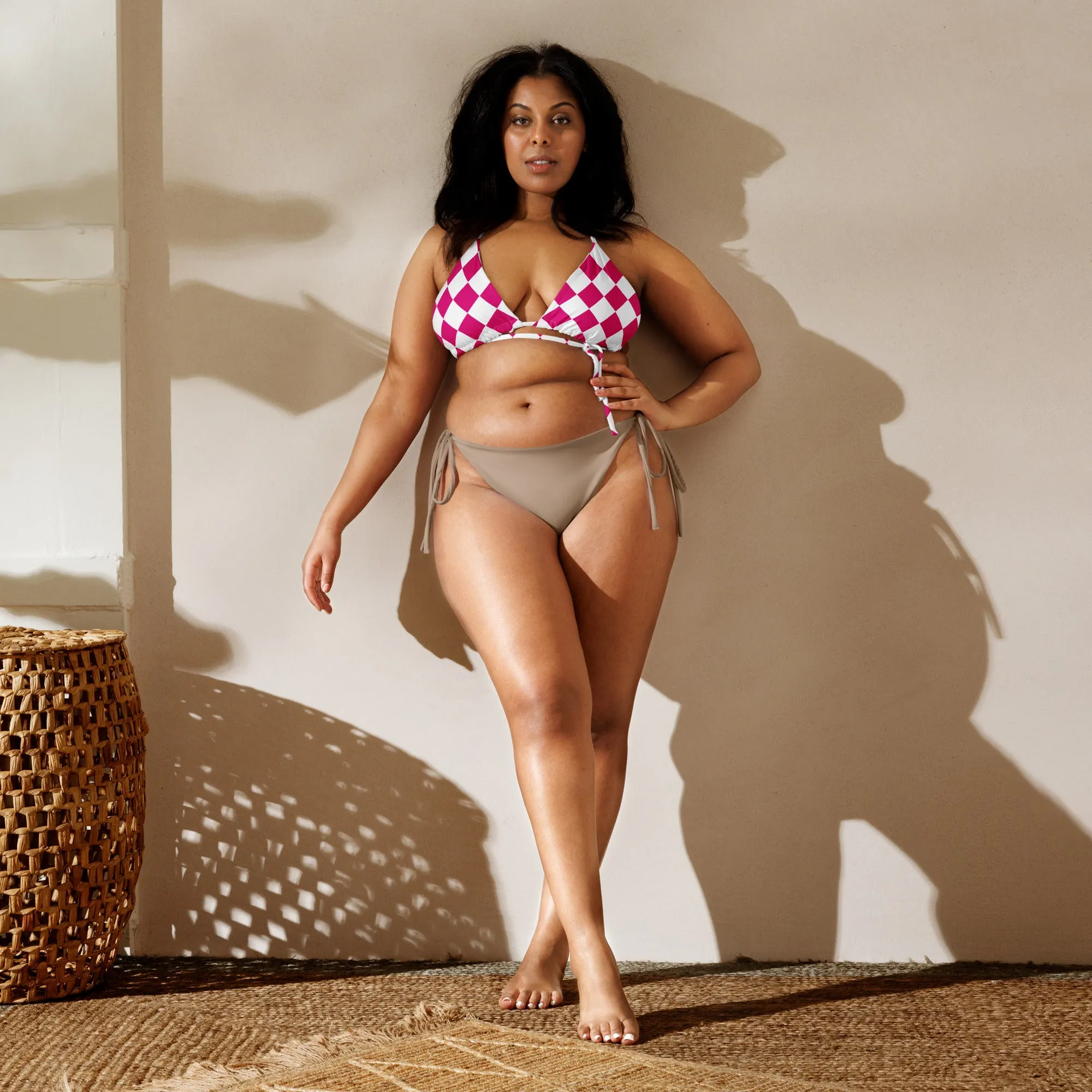Recycled String Bikini Top - Pink&White