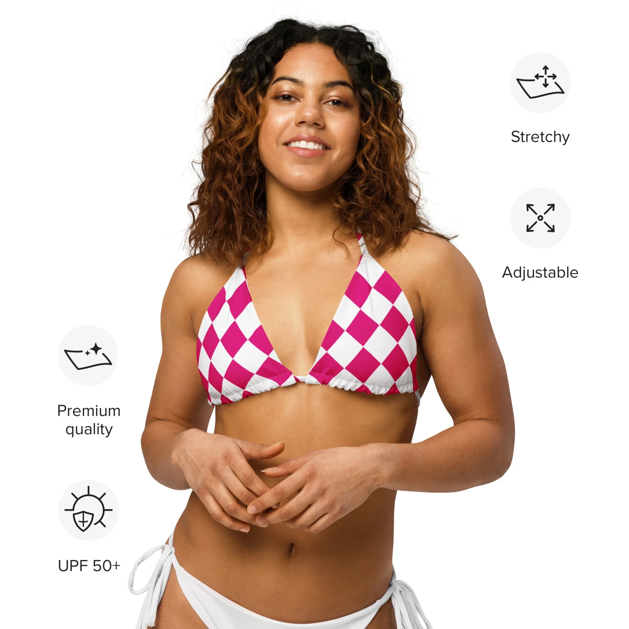 Recycled String Bikini Top - Pink&White