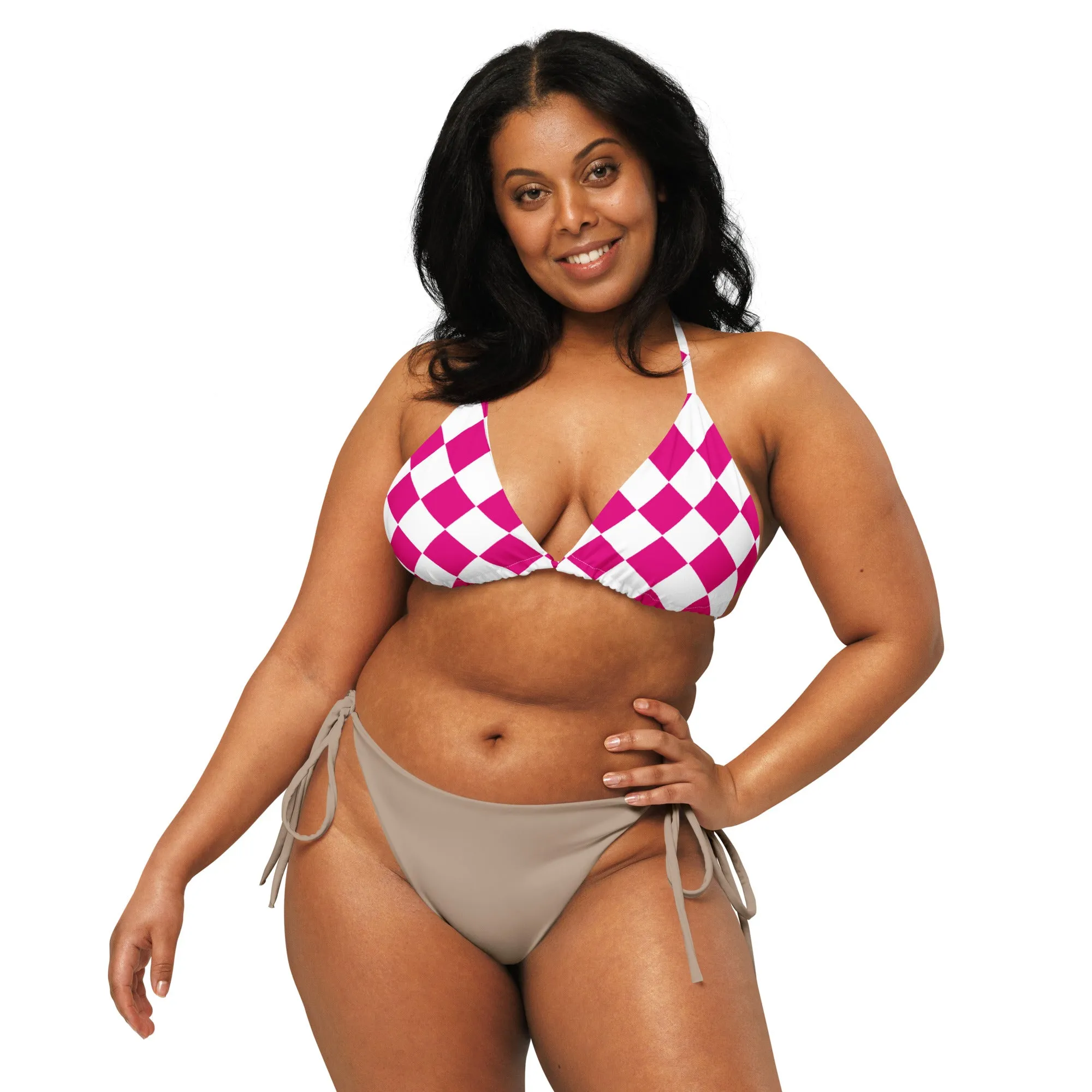 Recycled String Bikini Top - Pink&White