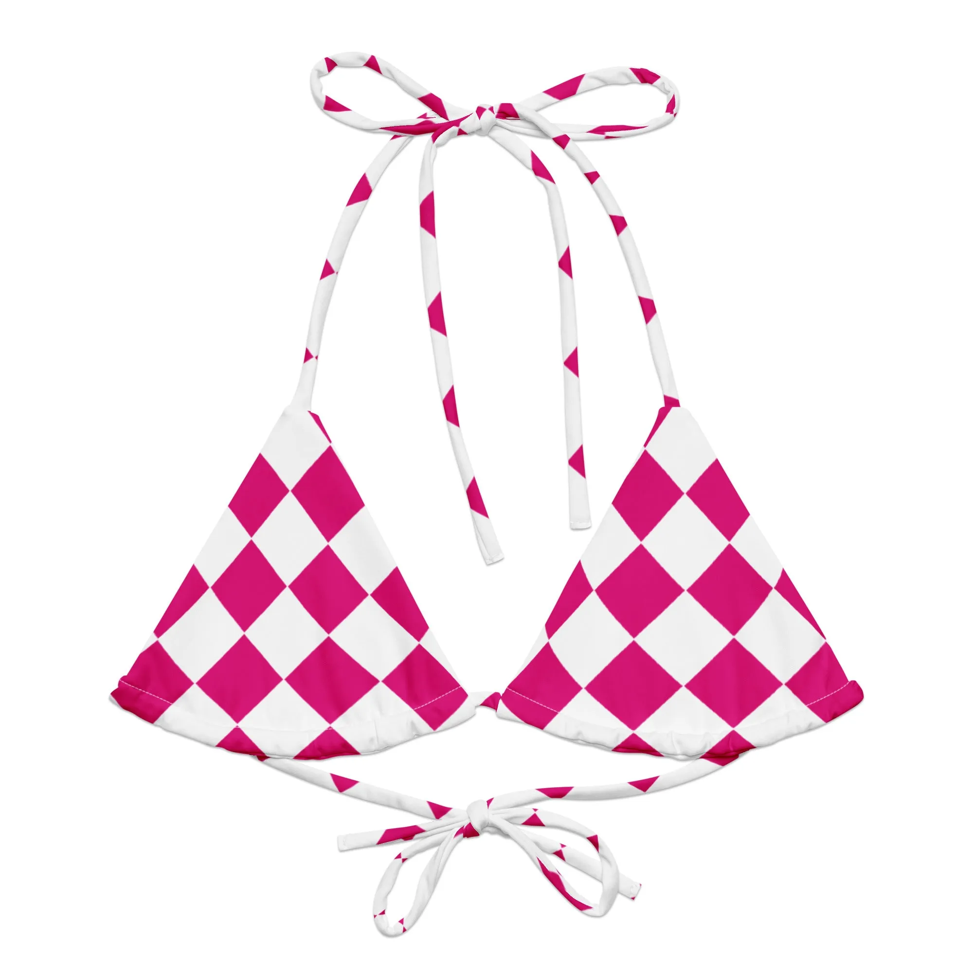 Recycled String Bikini Top - Pink&White