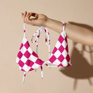 Recycled String Bikini Top - Pink&White