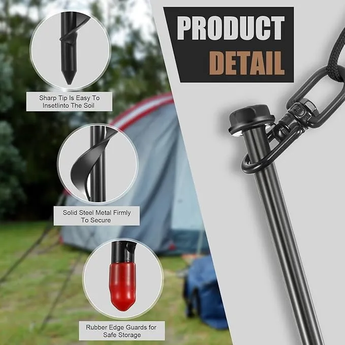 Reginary 12 Inch Tent Stakes Heavy Duty Screw in Ground Anchors High Wind Camping Stakes for Trampoline Canopy Carport Sheds Anchor Beach Sand Stakes Metal Swing Set(Black,12 Pcs)