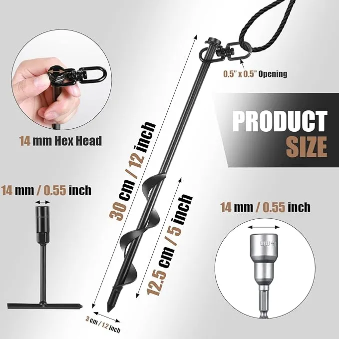 Reginary 12 Inch Tent Stakes Heavy Duty Screw in Ground Anchors High Wind Camping Stakes for Trampoline Canopy Carport Sheds Anchor Beach Sand Stakes Metal Swing Set(Black,24 Pcs)