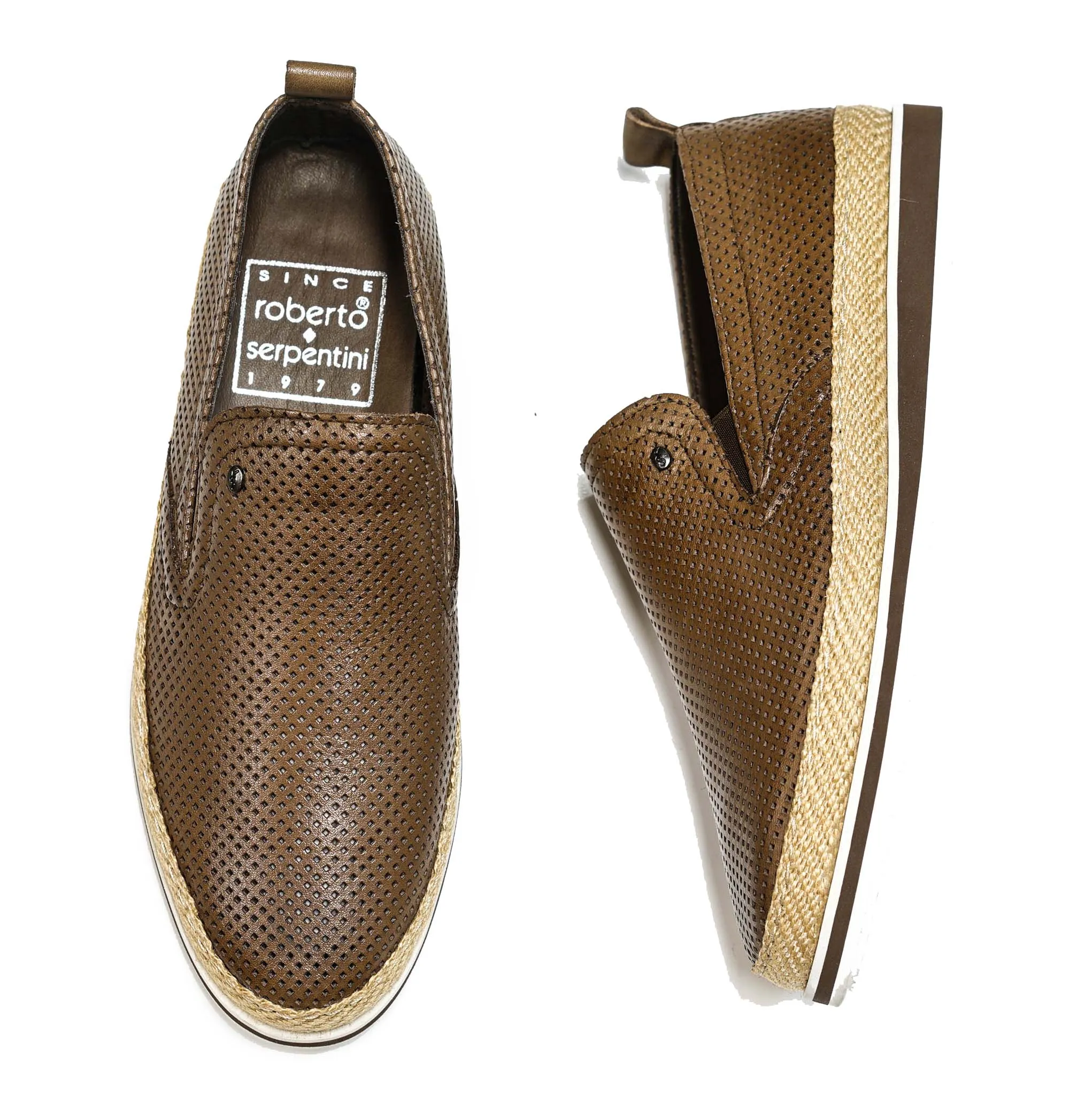Roberto Serpentini Men's Marrone Perforated Leather Slip On 1824