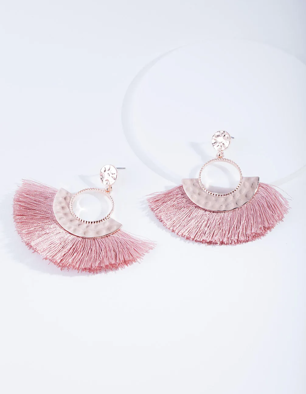 Rose Gold Circle Fringe Earrings