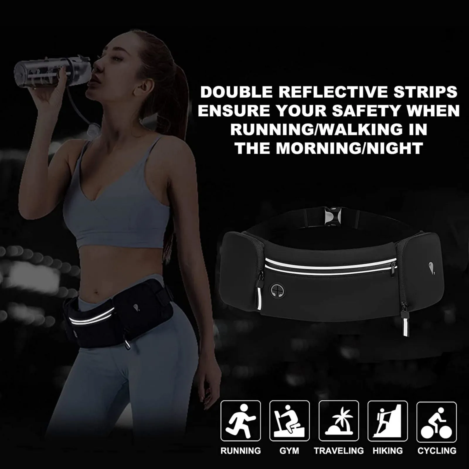 Running Belt Waist Bag with Hidden Water Bottle Holder For Men & Women