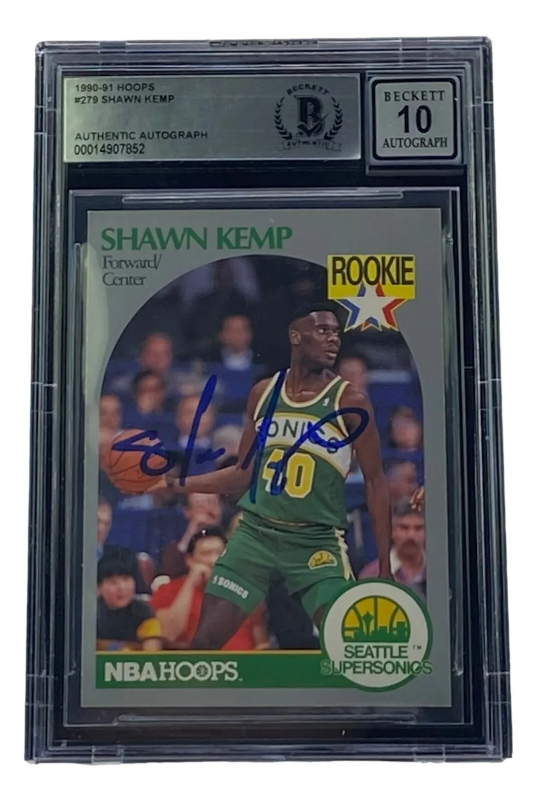 Shawn Kemp Signed 1990-91 Hoops #178 Seattle Supersonics Basketball BAS Auto 10