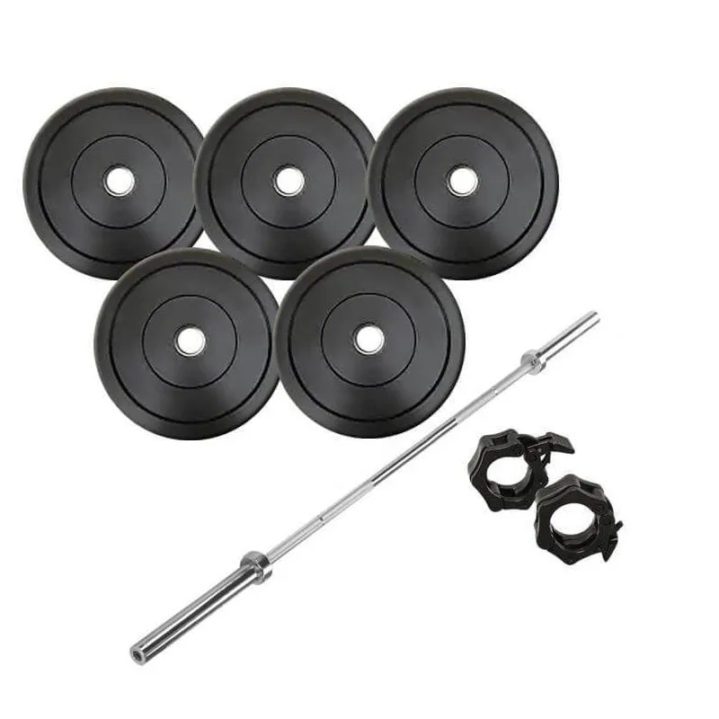 STRENGTH PACKAGE: 140KG BUMPER WEIGHT PLATES   WEIGHTLIFTING OLYMPIC BAR   LOCK JAWS