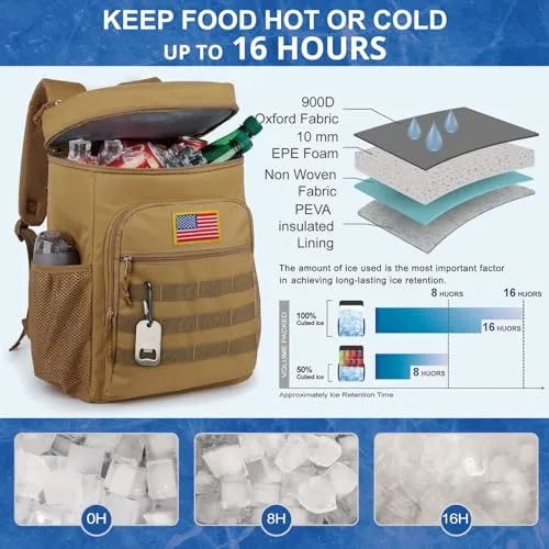 Tactical Backpack Cooler for Men,25L Large Insulated Backpack Leak-Proof