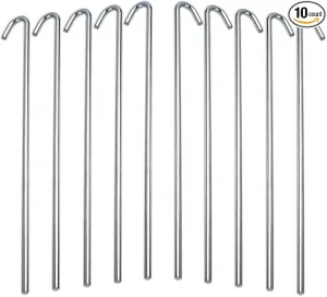 Tent Stakes Heavy Duty Metal, Galvanized Rust-Free Yard Stakes, Garden Edging Fence Hook | Tent Stakes Metal for Outdoor Camping, Tent Garden Stakes for Gardening & Canopies, Tent Pegs - by Ram-Pro