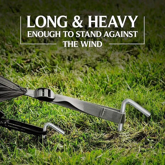 Tent Stakes Heavy Duty Metal, Galvanized Rust-Free Yard Stakes, Garden Edging Fence Hook | Tent Stakes Metal for Outdoor Camping, Tent Garden Stakes for Gardening & Canopies, Tent Pegs - by Ram-Pro