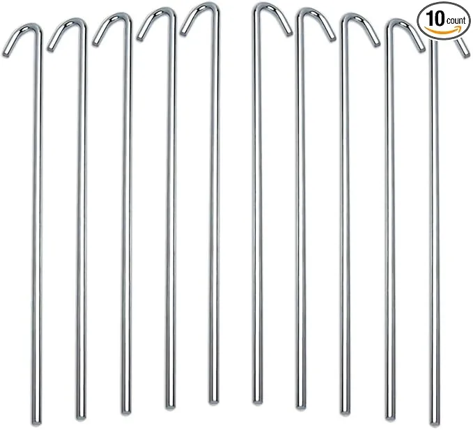 Tent Stakes Heavy Duty Metal, Galvanized Rust-Free Yard Stakes, Garden Edging Fence Hook | Tent Stakes Metal for Outdoor Camping, Tent Garden Stakes for Gardening & Canopies, Tent Pegs - by Ram-Pro