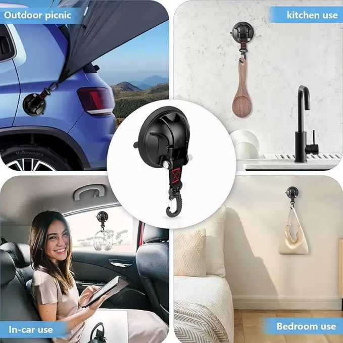 Vashly 2Pcs Upgraded Suction Cup Hooks,Heavy Duty Suction Cups with 360 °rotatable Hooks,Strong Vacuum Suction Cups with Hooks for Shower Wall,Car Awning Boat Camping Window Glass