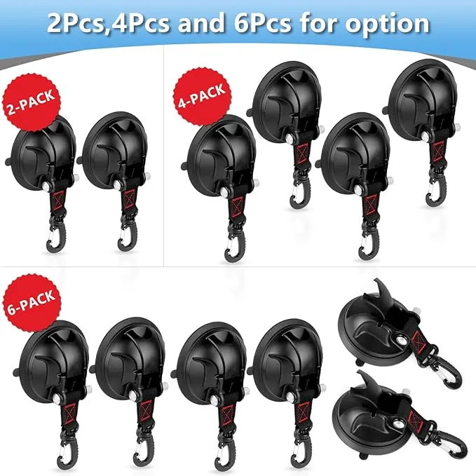 Vashly 2Pcs Upgraded Suction Cup Hooks,Heavy Duty Suction Cups with 360 °rotatable Hooks,Strong Vacuum Suction Cups with Hooks for Shower Wall,Car Awning Boat Camping Window Glass
