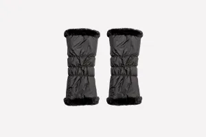 warmth black reversible puffer fabric & faux fur leg warmers